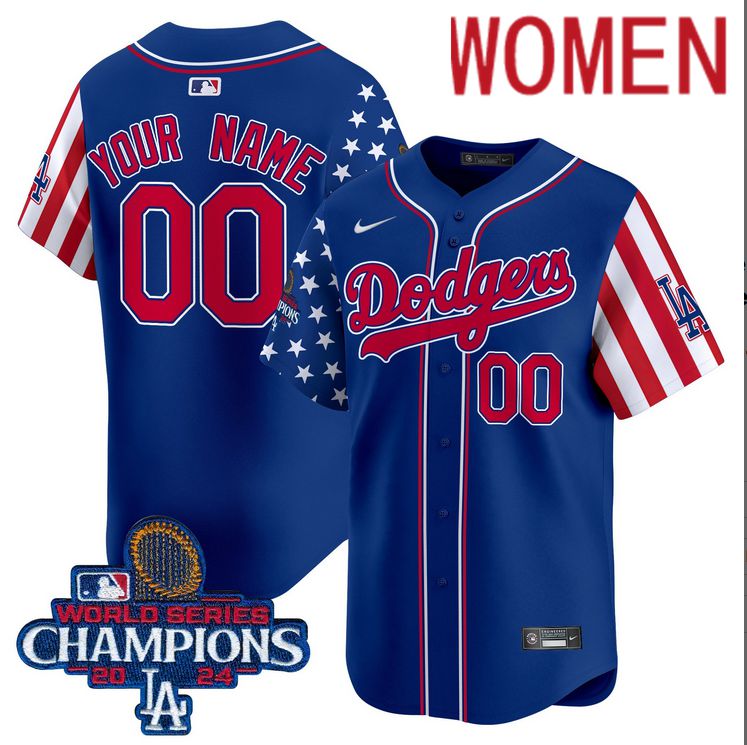 Women MLB Los Angeles Dodgers Custom American Style blue 2024 World Series Champions  Limited Jersey->customized mlb jersey->Custom Jersey